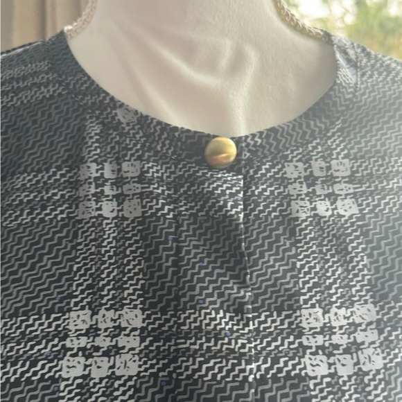 Peters & Ashley Liquid Silk Black Geometric Long Sleeve Vintage Blouse Size 14 - Picture 3 of 10